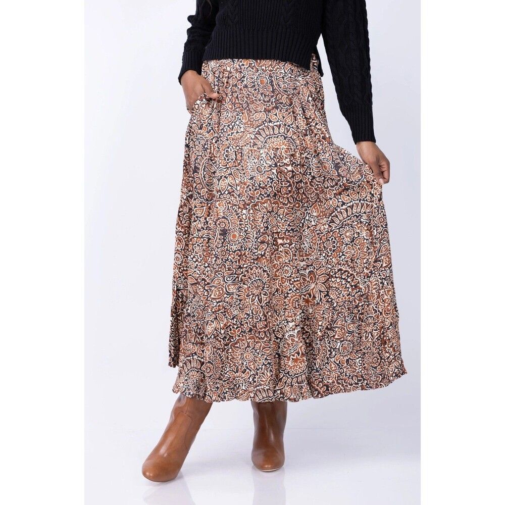 Anthropologie Love The Label Wanda Skirt In Fire Clay Printed Smocked L 287453 - Picture 3 of 9